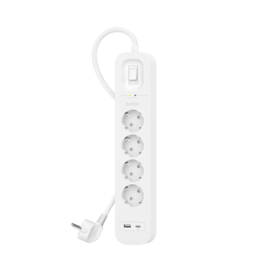Belkin Listwa zasilająca przeciwprzepięciowa 525J, 4 gniazda Schuko, USB-A, USB-C PD, 2m