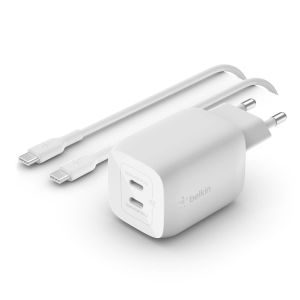 Belkin Ładowarka sieciowa, podwójna, USB-C, GaN 65W + kabel USB-C 2m, biała
