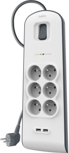 Belkin Listwa zasilająca przeciwprzepięciowa 650J, 6 gniazd, 2x USB-A, 2m