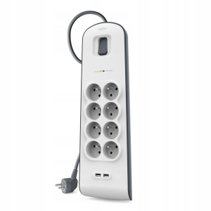 Belkin Listwa zasilająca przeciwprzepięciowa 900J, 8 gniazd, 2x USB-A, 2m