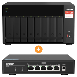 QNAP TS-873A-SW5T | 8-zatokowy serwer NAS, AMD Ryzen, 8GB RAM, Tower, zestaw ze switchem QSW-1105-5T