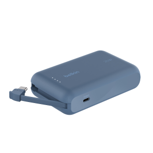 Belkin Powerbank 10 000 mAh, 20W, wbudowany kabel USB-C, niebieski