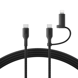 Belkin Kabel 2 w 1 ze złączami USB-C i Lightning, 60W, oplot, 1,5m, czarny