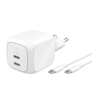 Belkin Ładowarka sieciowa, 2 porty USB-C, 50W, kabel USB-C, biała