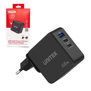 Unitek Ładowarka GaN, PD 65W, podróżna, 3 porty