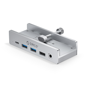 Orico Hub USB-C aktywny, PowerDelivery 100W, HDMI 4K, RJ45, przykręcany do biurka, srebrny