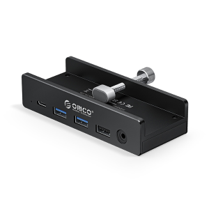 Orico Hub USB-C aktywny, PowerDelivery 100W, HDMI 4K, RJ45, przykręcany do biurka, czarny